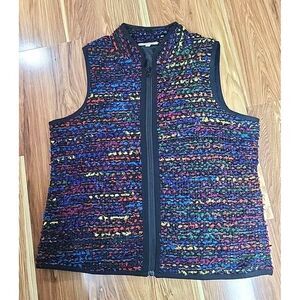 Serengeti‎ Multicolor Black Vest Womens Large L Full Zip Artsy Grannycore Teache